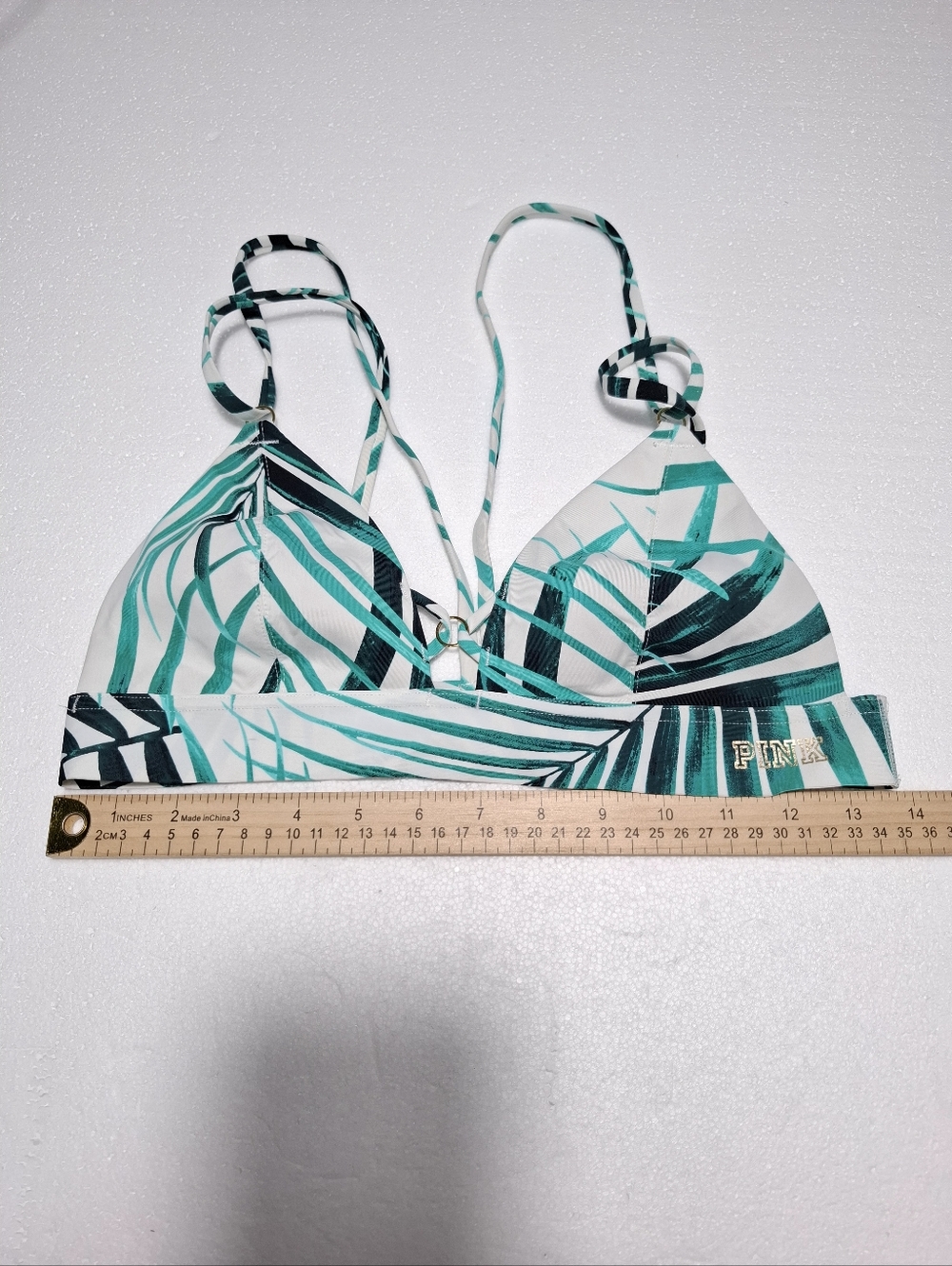 PINK Victoria's Secret Women's Green Leaf Print Triangle Swim Top Sz M - Picture 8 of 8